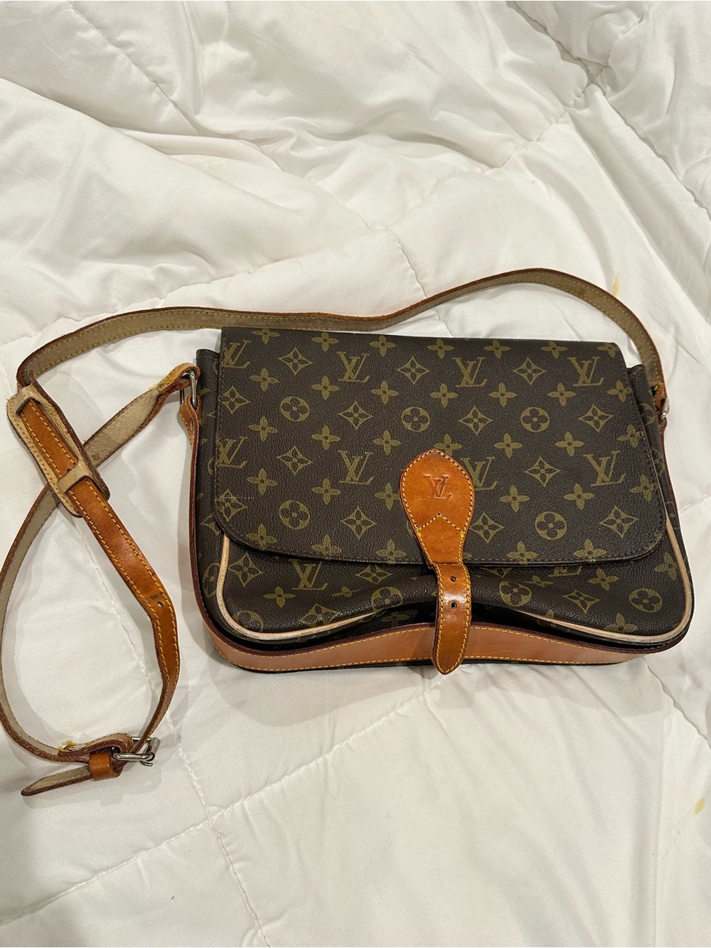 Louis Vuitton Monogram Shoulder Bag - Dark Brown with Tan Leather